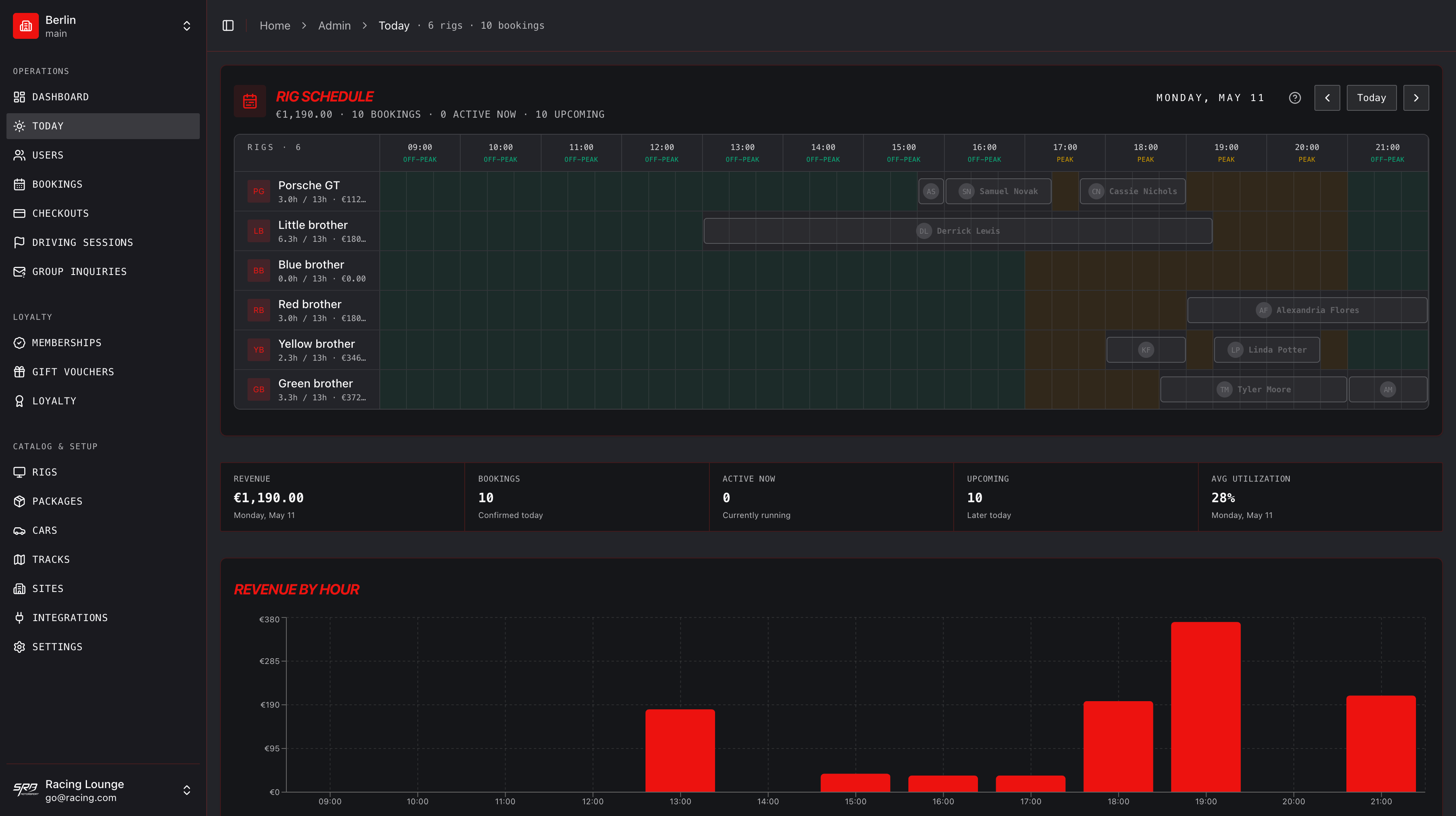 GTLane booking dashboard · view 1