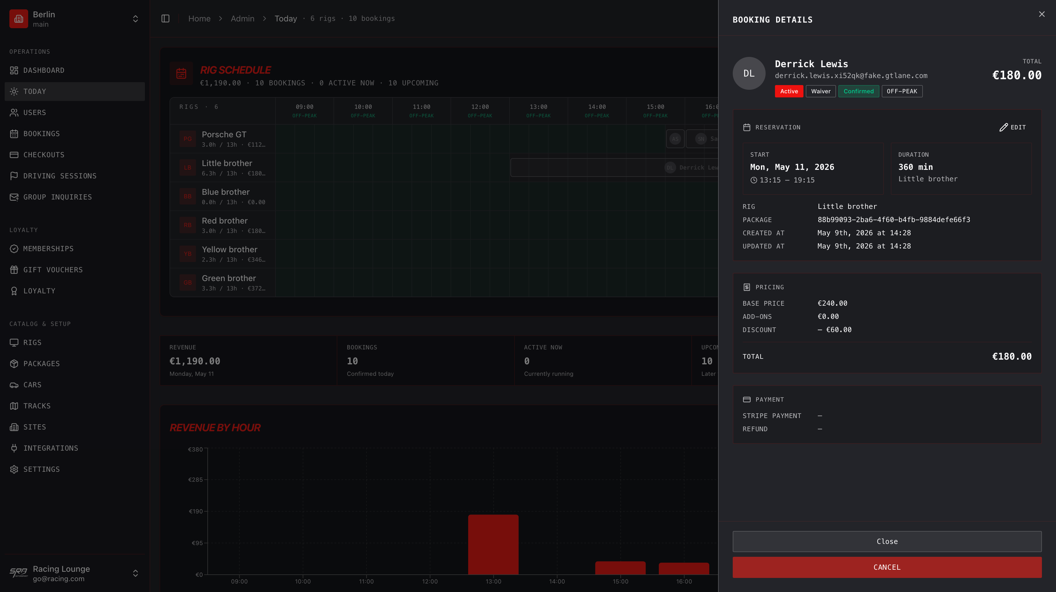 GTLane booking dashboard · view 2