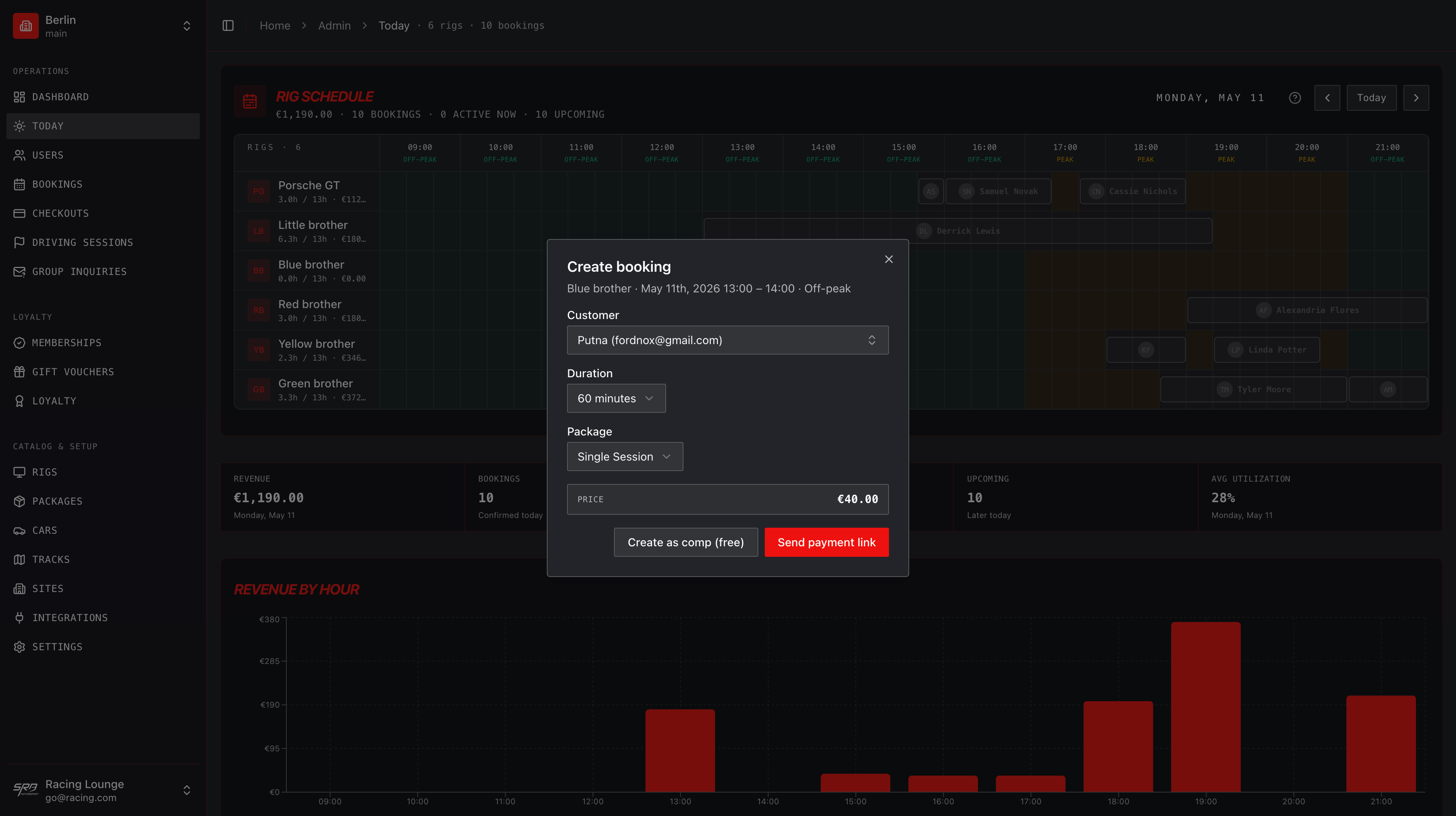 GTLane booking dashboard · view 3