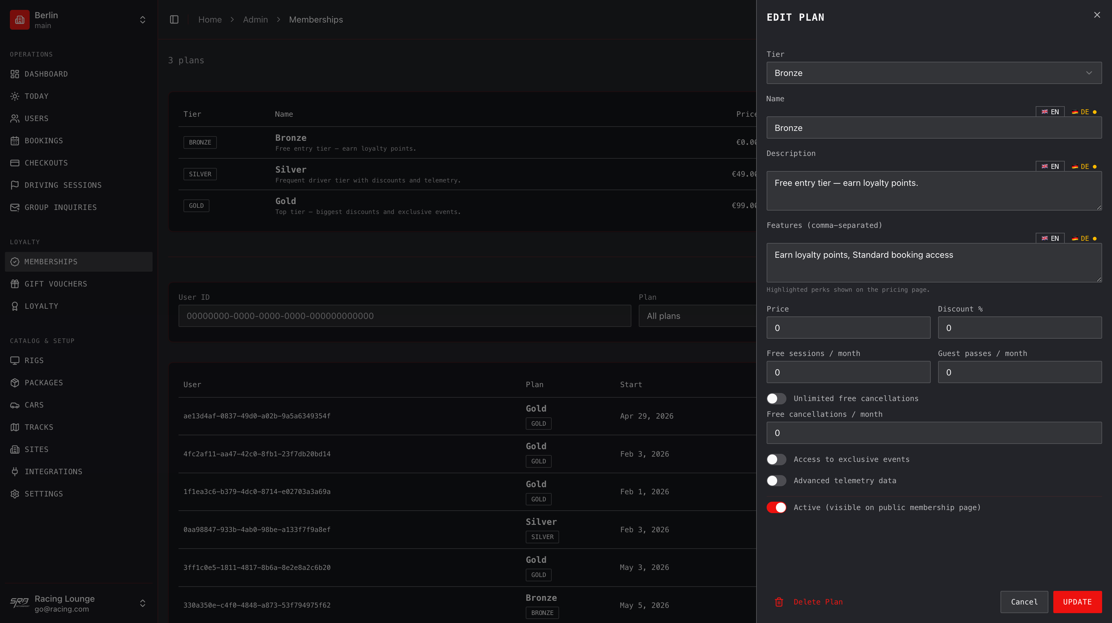 GTLane membership admin · view 2